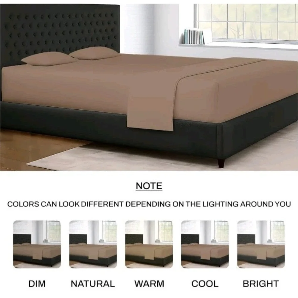 600 TC Cotton 4 PC RSheet Set Solid White Family King XL‎ 144X84 Oversize Taupe